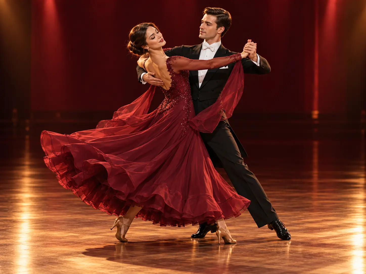 Standart salon dansı yapan çiftin yapay zekâ ile üretilmiş temsili görseli
